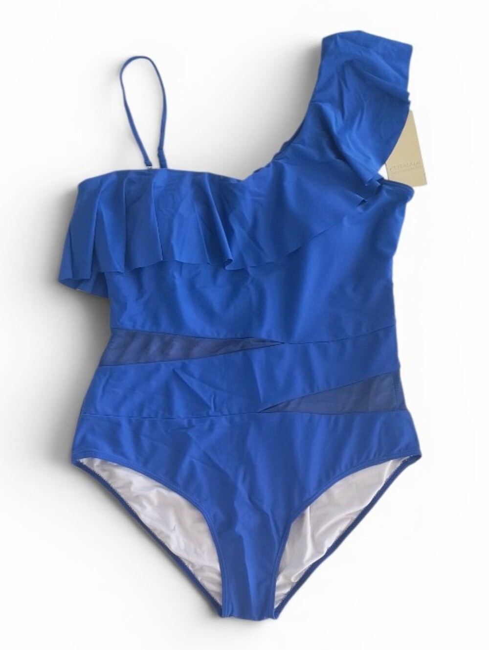 Heytalala Blue One-Shoulder Ruffled Mesh One Piece Swimsuit Size XL